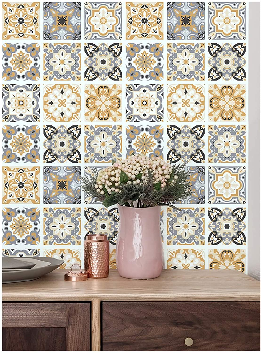 LUCKYYJ-Baldosas de Marruecos, papel tapiz extraíble Beige con múltiples salpicaduras, papel de Contacto autoadhesivo de vinilo para Baño