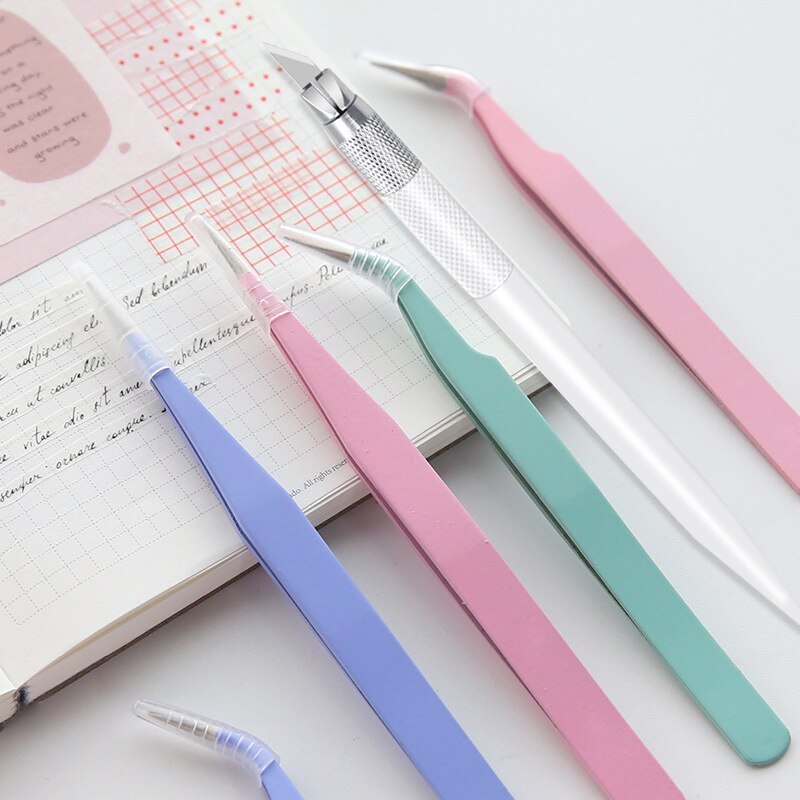 12 Stuks Messen Multifunctionele Vleesmes Scrapbook Sticker Pincet Kleur Non-Slip Handvat Papier Snijden Mes Briefopener