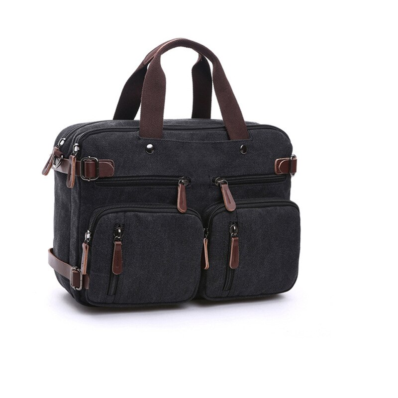 Casual Canvas Bag Business Briefcase Hand Shoulder Three-purpose Bag Large Can Put 17-Inch Laptop: Small Black