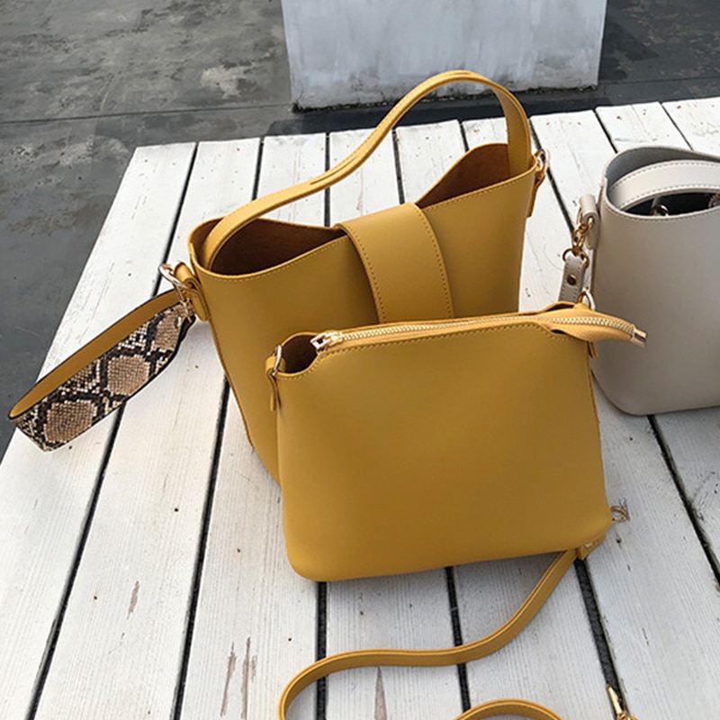 Solid Color Female Leather Women Bag Women's Shoulder Handbags Bucket Large Capacity Tote Casual Female Crossbody Bags