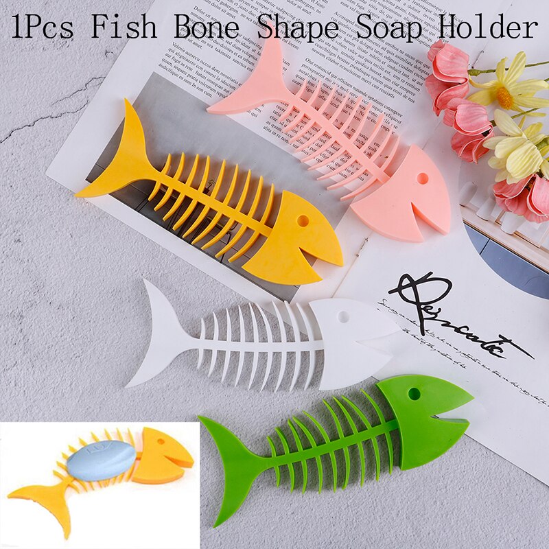 1Pcs fish Box Saver traveling Portable Dish Soap Shelf Silicone Soap Box Fish Bone Shape Holder for Bathroom Kitchen