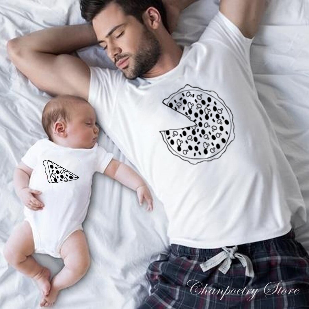 T-shirt avec Pizza, Look de famille amusant papa et fils, barboteuse pour bébé, QT-1928: adult S