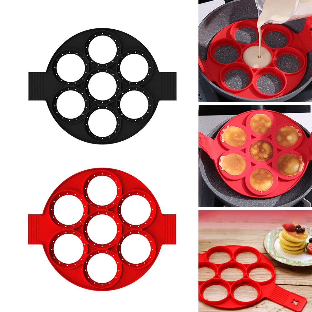 7 huller non-stick pande æg omelet værktøj silikone fantastisk æg pandekage maker ring køkken bageforme flip komfur æggeform