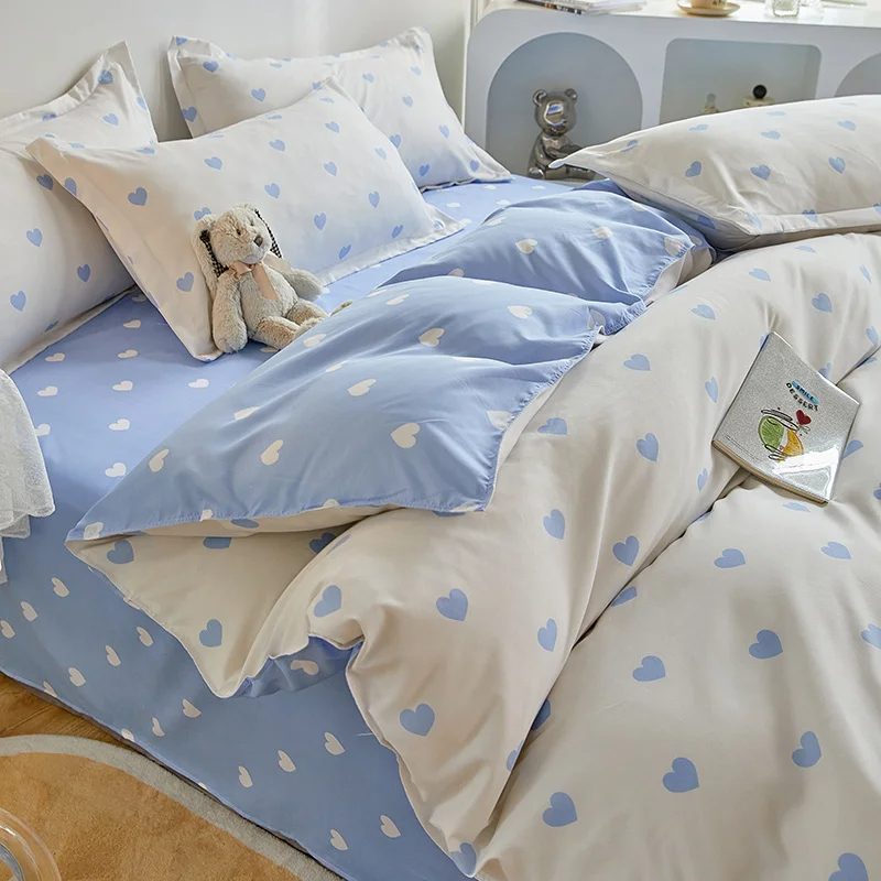 Juego de ropa de cama de cereza para niñas y niños, funda de edredón sin relleno, Sábana plana, funda de almohada, ropa de cama Kawaii