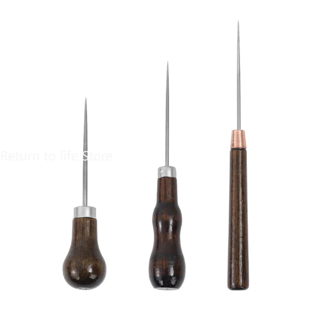 Leather Wooden Handle Awl DIY Tools For Leather Craft Stitching Sewing Accessories Sewing Stitching Awl