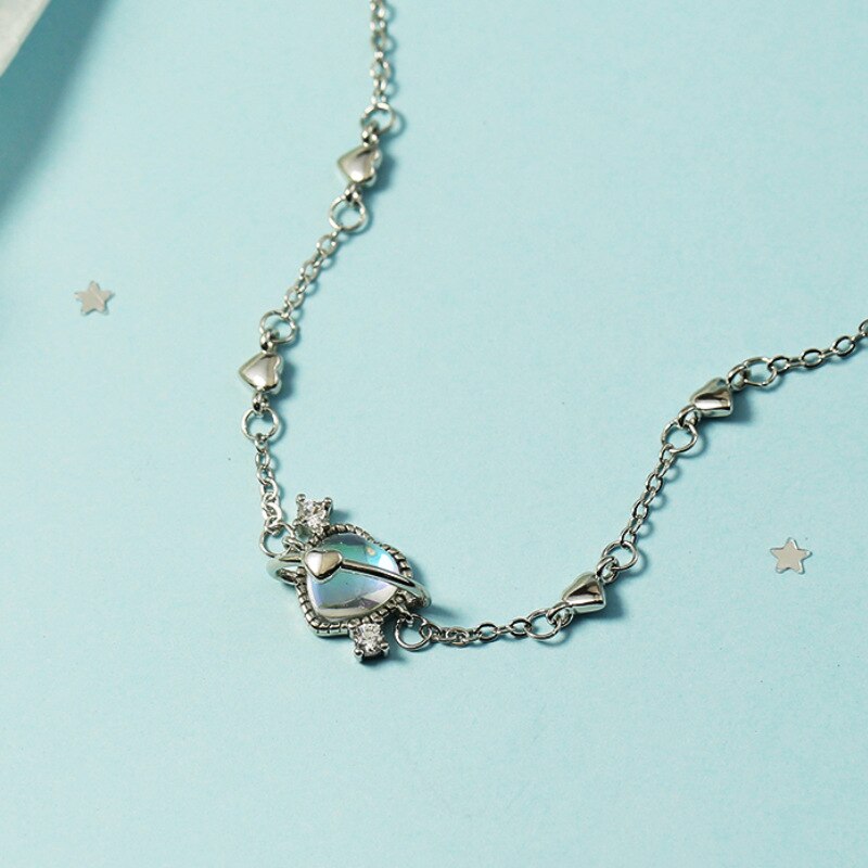 925 Sterling Zilveren Maansteen Hart Charm Armband Voor Vrouwen Meisjes Vriendin Bruiloft Verjaardag Sieraden SL472