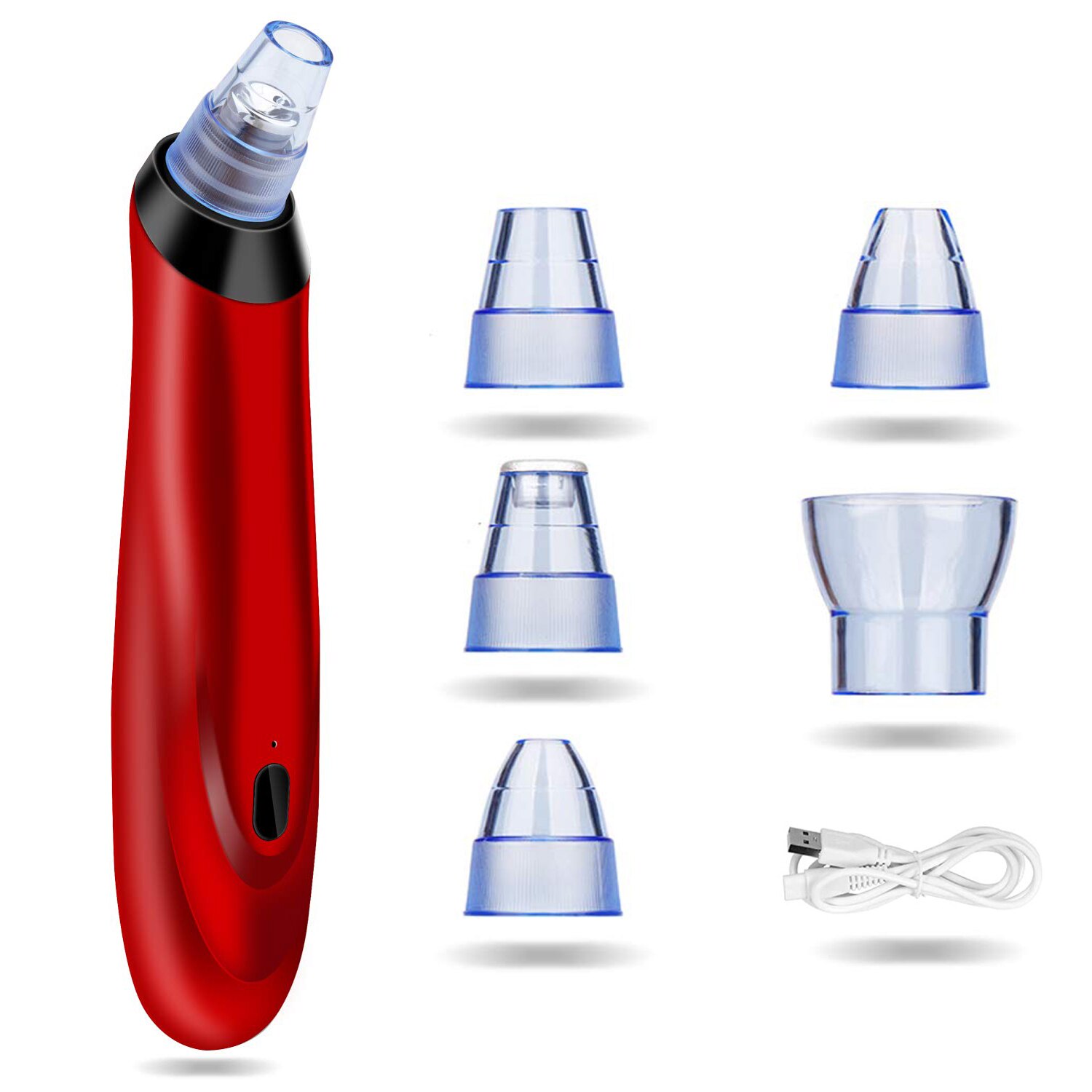 Blackhead remover Pore Vacuum 5 in 1 Blackhead Vacuum Tools Kit Electric Comedo Suction Device with 3 Adjustable Strength: Red