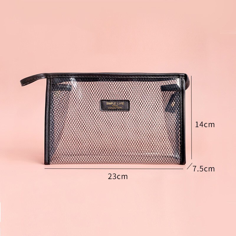 PURDORED 1 Pc Gittergewebe-groß Kosmetik Tasche Wasserdichte Klar Frauen machen-hoch Tasche Reise Reißverschluss Weibliche Schönheit fallen Waschen Kulturbeutel: M Schwarz