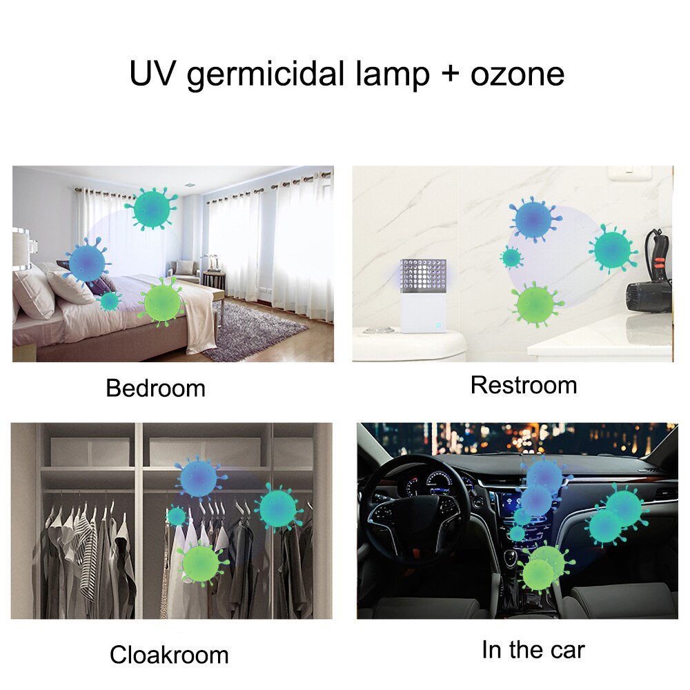 2 IN 1 Mini Car Air Purifier Ozone Generator 10mg 5V Ozone Machine Stainless steel Air cleaner UVC Sterilizer Formaldehyde Remov