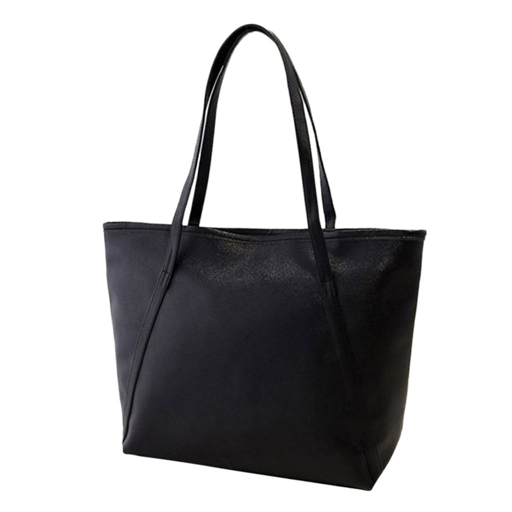 Kvinner solid enkel skulderveske stor kapasitet kvinner håndtak bag casual totes veske pu skinn veske veske bolso mujer #yj: Svart
