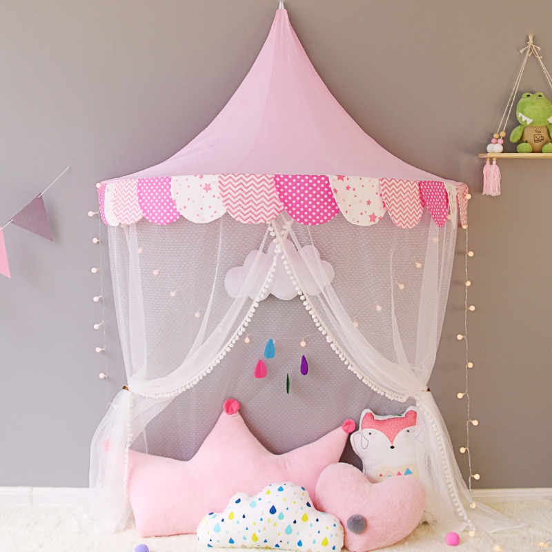 Baby Crib Netting Princess Dome Bed Canopy Childrens Bedding Round Lace Mosquito Net For Baby Sleeping 6 Colors