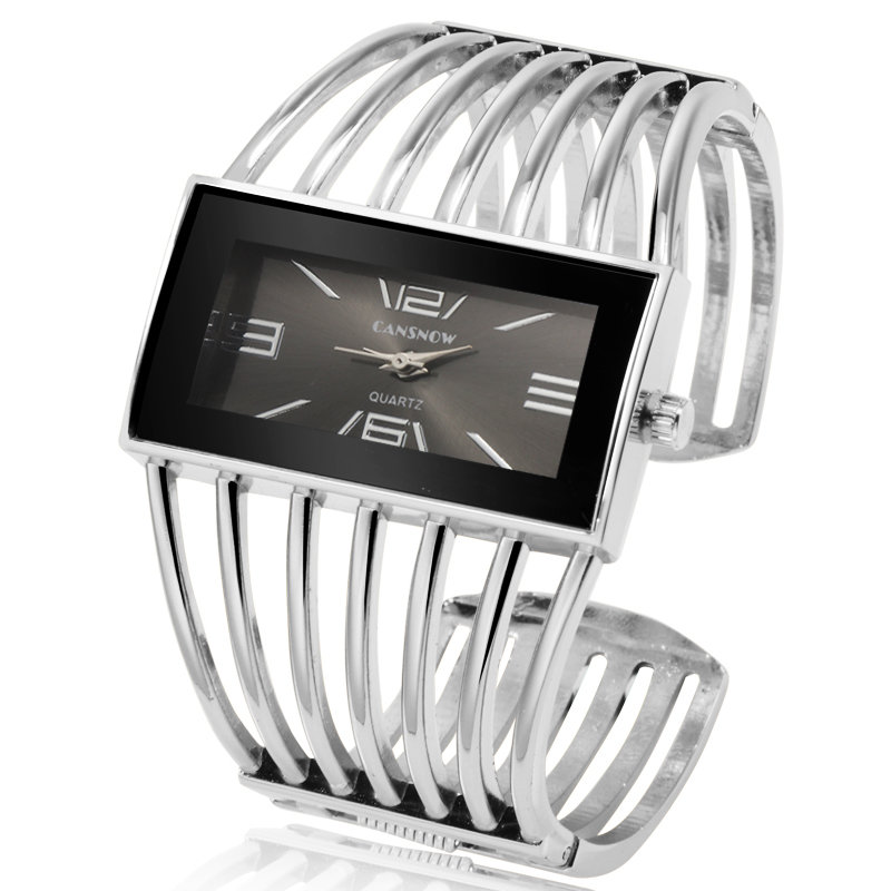 CANSNOW Womens Watch Luxury Rose Gold Bangle Bracelet Watch Women Dress Clock Female Lady Saati Girls Wristwatch Relojes: silver black