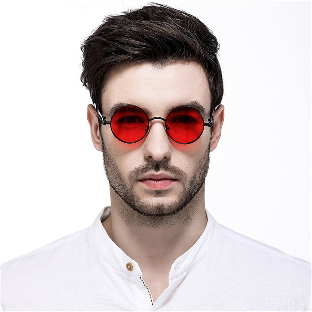 VIVIBEE Vintage Steampunk Red Sunglasses Men Round Punk Alloy Metal Retro Sun Glasses Women Goggles Gothic Style Shades