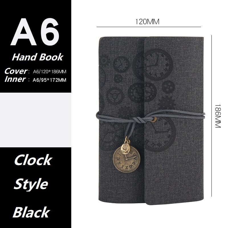 Retro Style Hand Book A6 Spiral Ring Binder Leather Notepad Small Notebook: Black