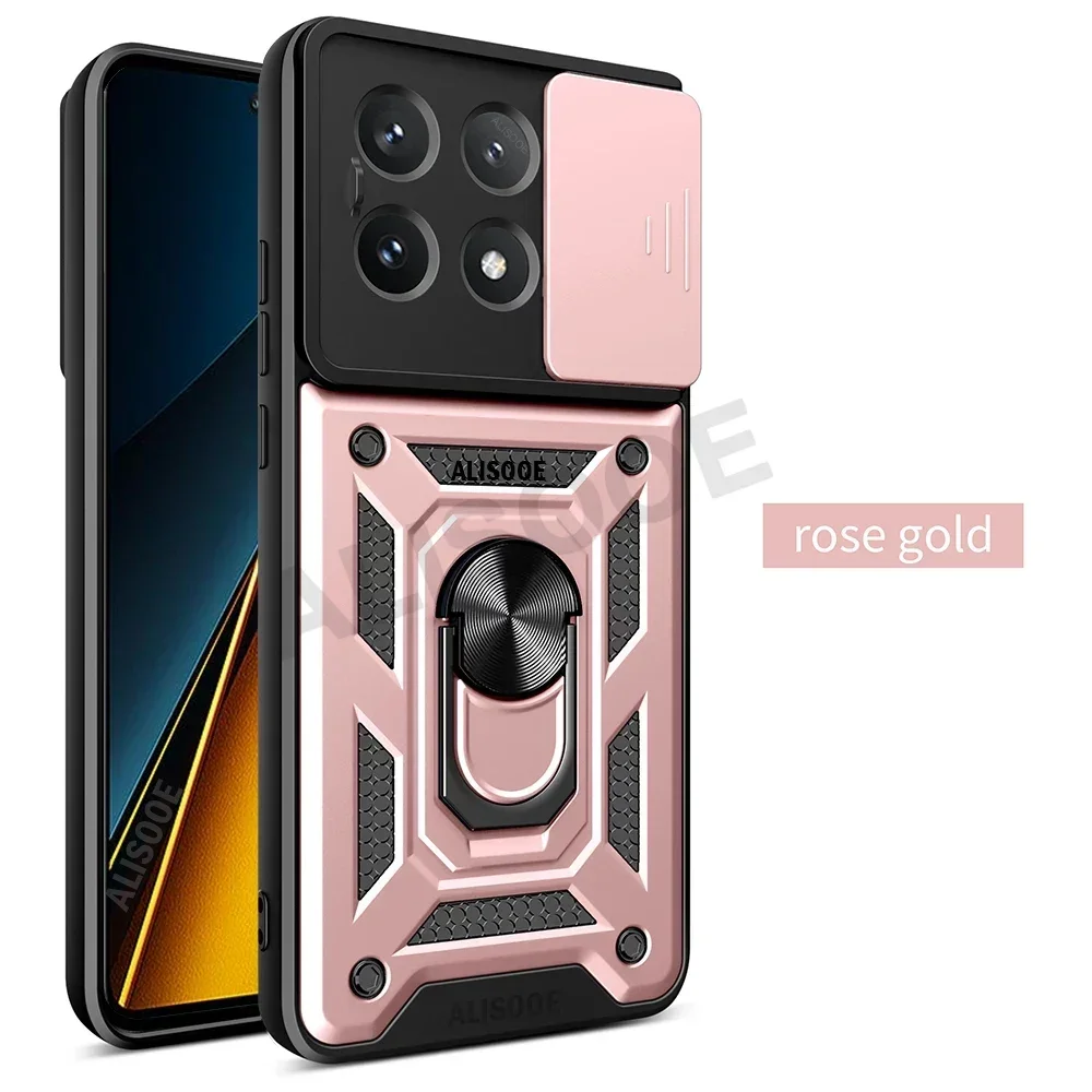 Funda For POCO X7 Pro / X6 Pro 5G Case Armor Slide Camera Lens Protection Cover for Xiaomi POCO X6 5G Ring Stand Shockproof Capa: CANVAS / Clear