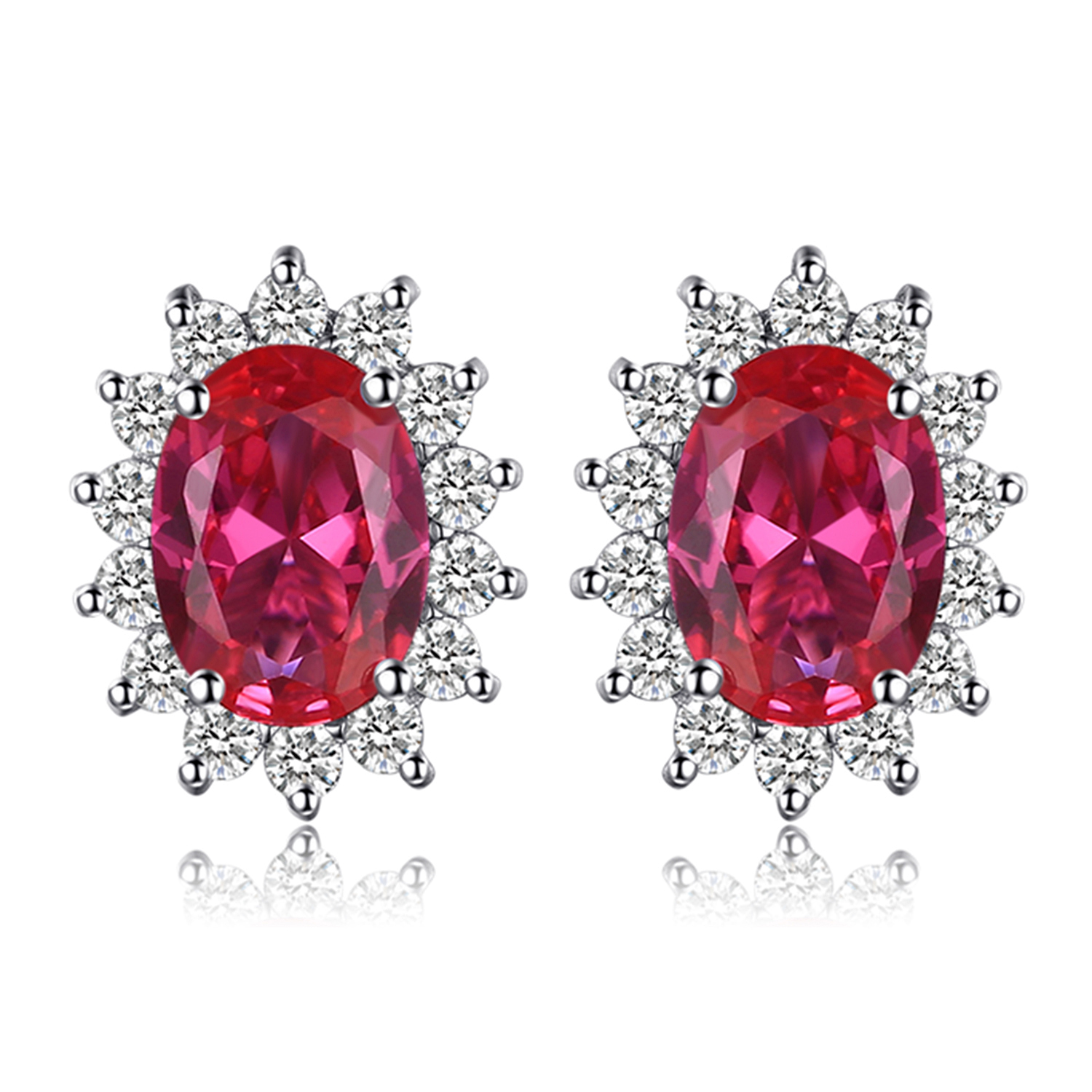 Jewelrypalace Gemaakt Blue Sapphire Ruby 925 Sterling Zilveren Stud Oorbellen Natuurlijke Amethist Granaat Peridot Topaz Prinses Diana: Rood