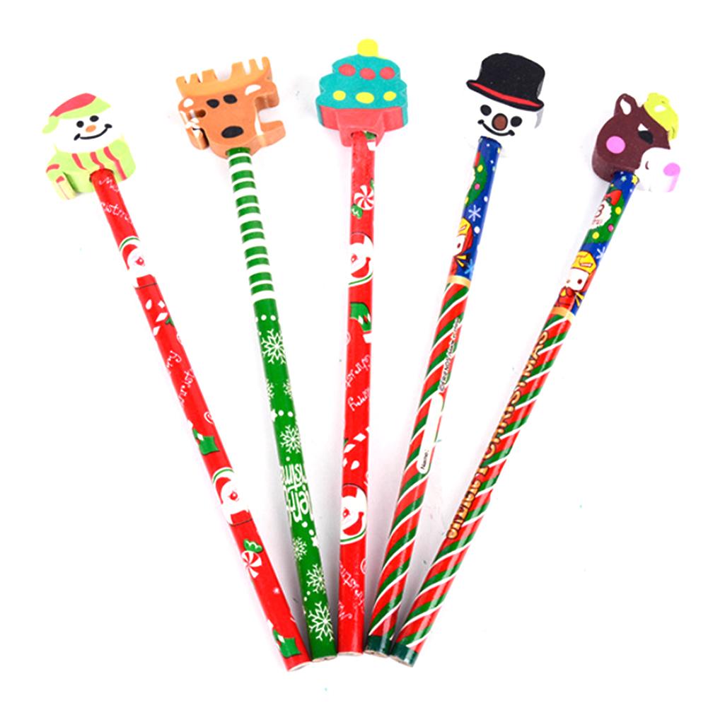 5PCS Cartoon Potlood Met Gum Kleurrijke Kerstcadeau Kleurrijke Kinderen Potlood