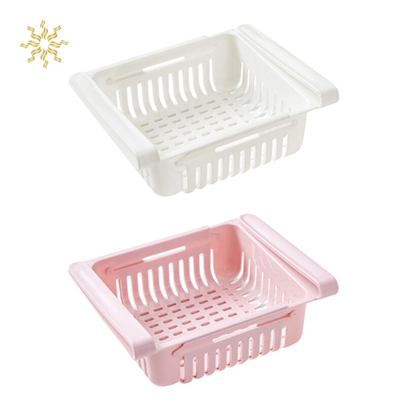 Bathroom Shelves Fridge Storage Rack with Layer Partition Refrigerator Plastic Storage Holder Kitchen Pull-out Drawer