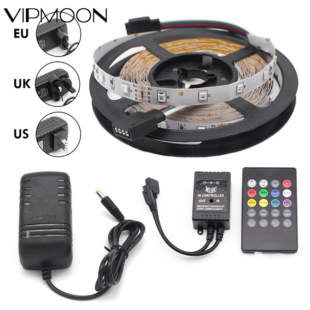 Tira de luces LED RGB 2835 con sincronización de música, 5 m, no impermeable, 12v, Sensor de sonido, Control de 20 teclas, cinta de retroiluminación