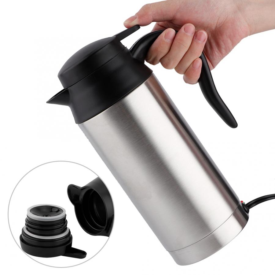 750ML Stainless Steel Car Electric Kettle Coffee Tea Thermos Water Heating Cup 12V Car Water Heater Cigarette Lighter