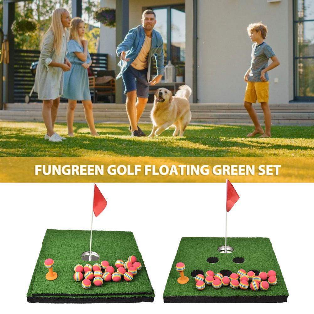 EPE Floating Green Golf Mat Water Pool Flag Driving Artificial Turf Pool Golf Game Set Floating Golf Green w/ Other Accessories
