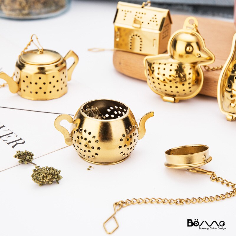 Kitchen Tube-shaped Tofu Gold-plated Leaky Tea Separator Environmental Protection Tea Utensils Ceremony Strainer Home Decoration