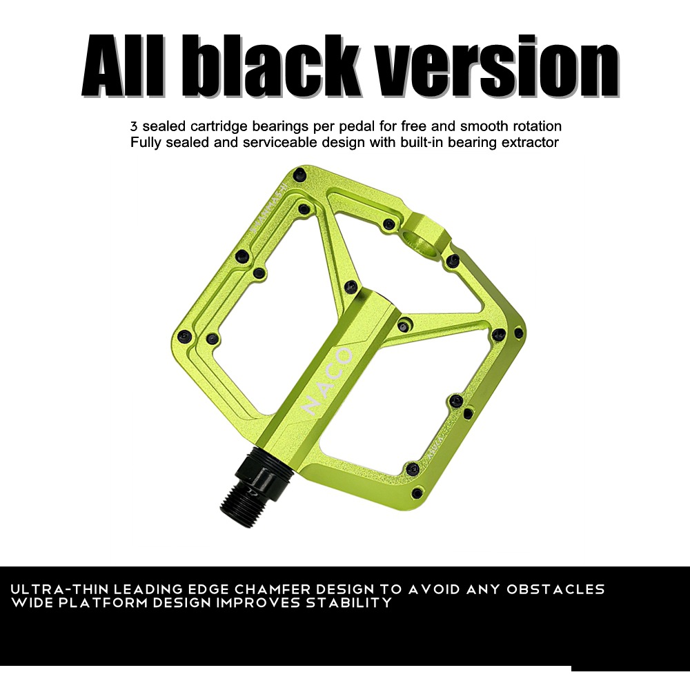 SHANMASHI aluminum alloy mountain bike pedal CNC craft bicycle wide flat pedal 3 bearings: green