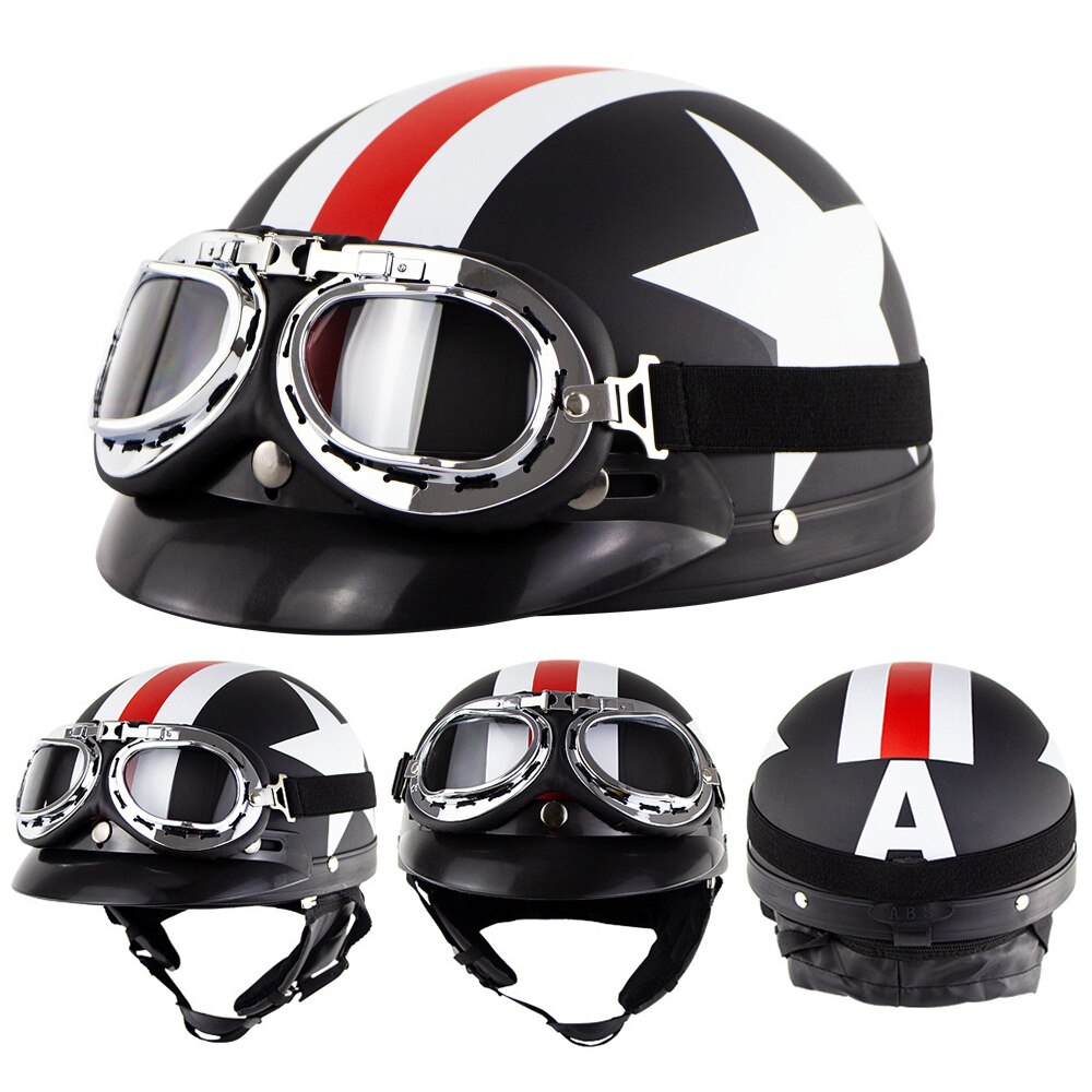 Retro Motorcycle Half Helmet Riding Vintage Cruiser Touring Half Helmets Moto Bicycle Scooter Skating Baseball Cap with Goggles