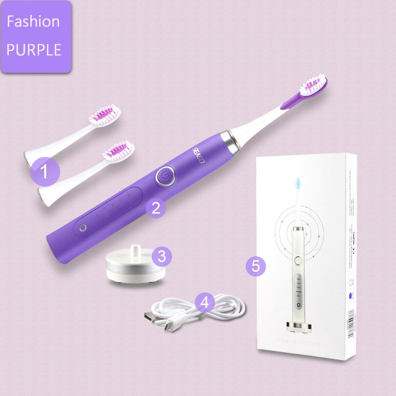 SEAGO Electric Rechargeable Toothbrush 5 Brushing Mode Dental Electric Brush Sonic Tooth Brush Whiten Teeth Automatic Toothbrush: Standard Purple