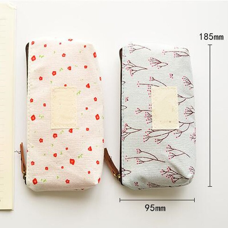 Canvas Zipper Pencil Cases Cute Kawaii Floral Flower Lovely Fabric Flower Tree Pen Bags School Supplies