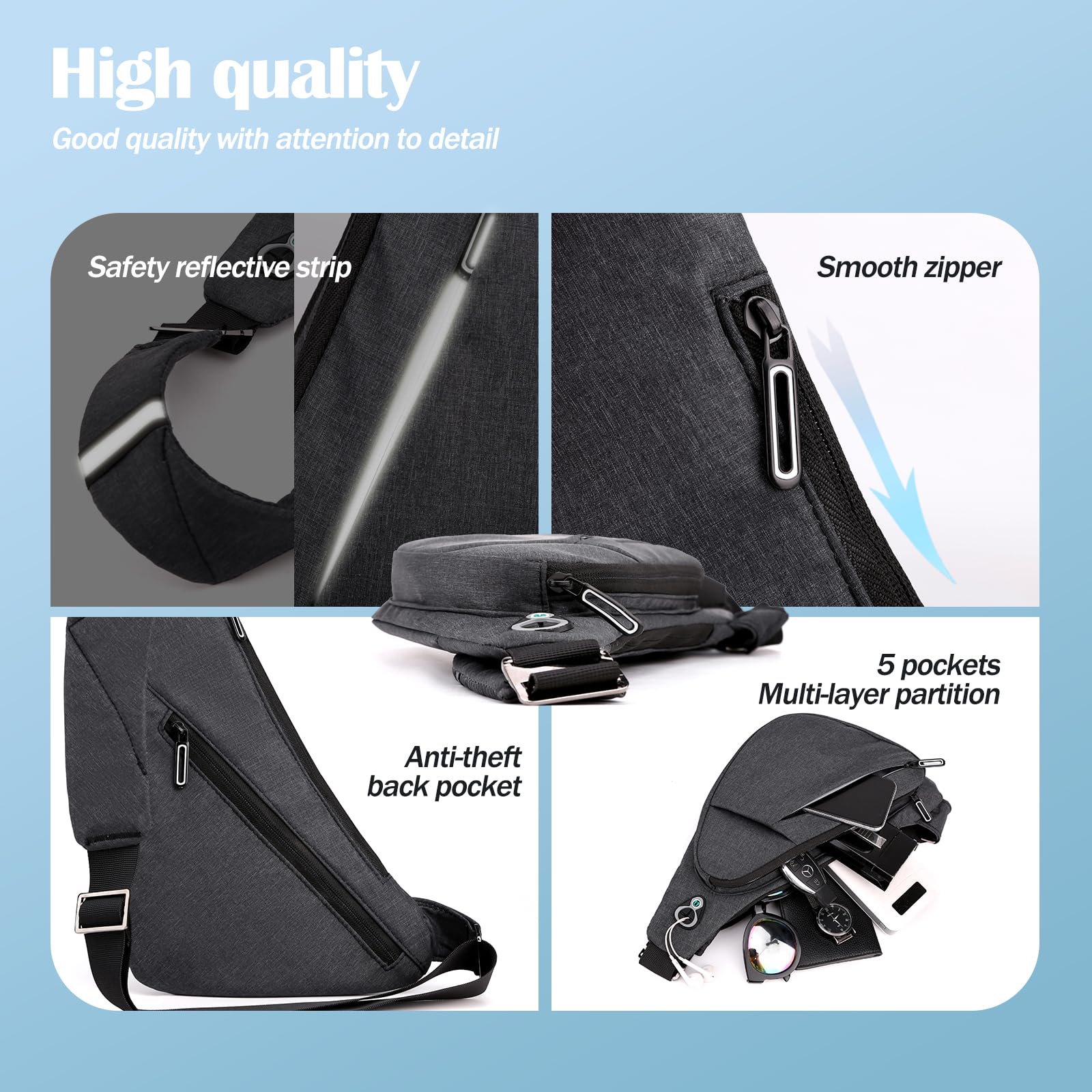 Sling Bag - Anti-diefstal Crossbody Schoudertas voor Heren en Dames Sling Chest Crossbody Tas voor Reizen, Sport, Werk Casual Dagrugzak