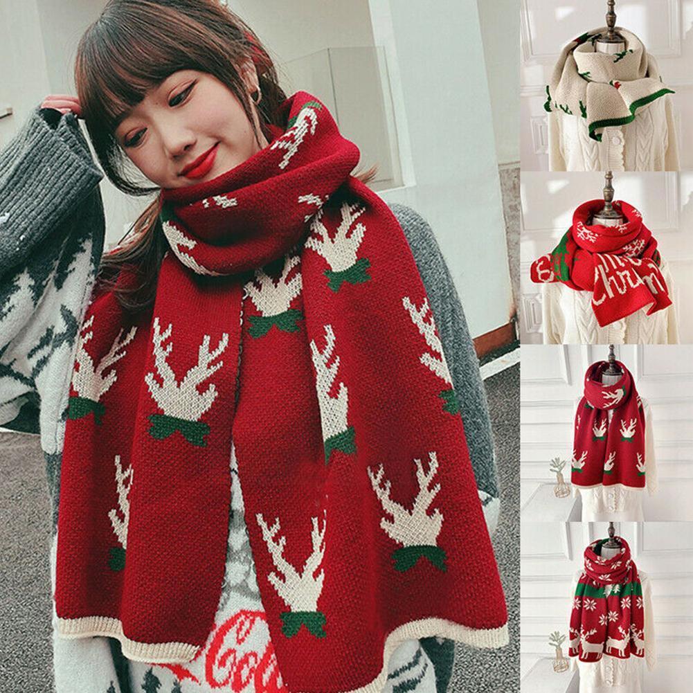 Christmas Pattern Long Scarf for Women Men Winter Knitting Warm Scarves Shawl Dual-use Scarfs Clothes Accessories foulard femme