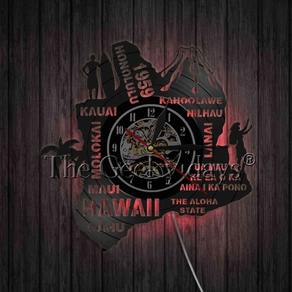 L'aloha state hawaii art horloge murale décorative molokai kauai kahoolawe nilhau hawaii horloge en vinyle 3d montres murales décor