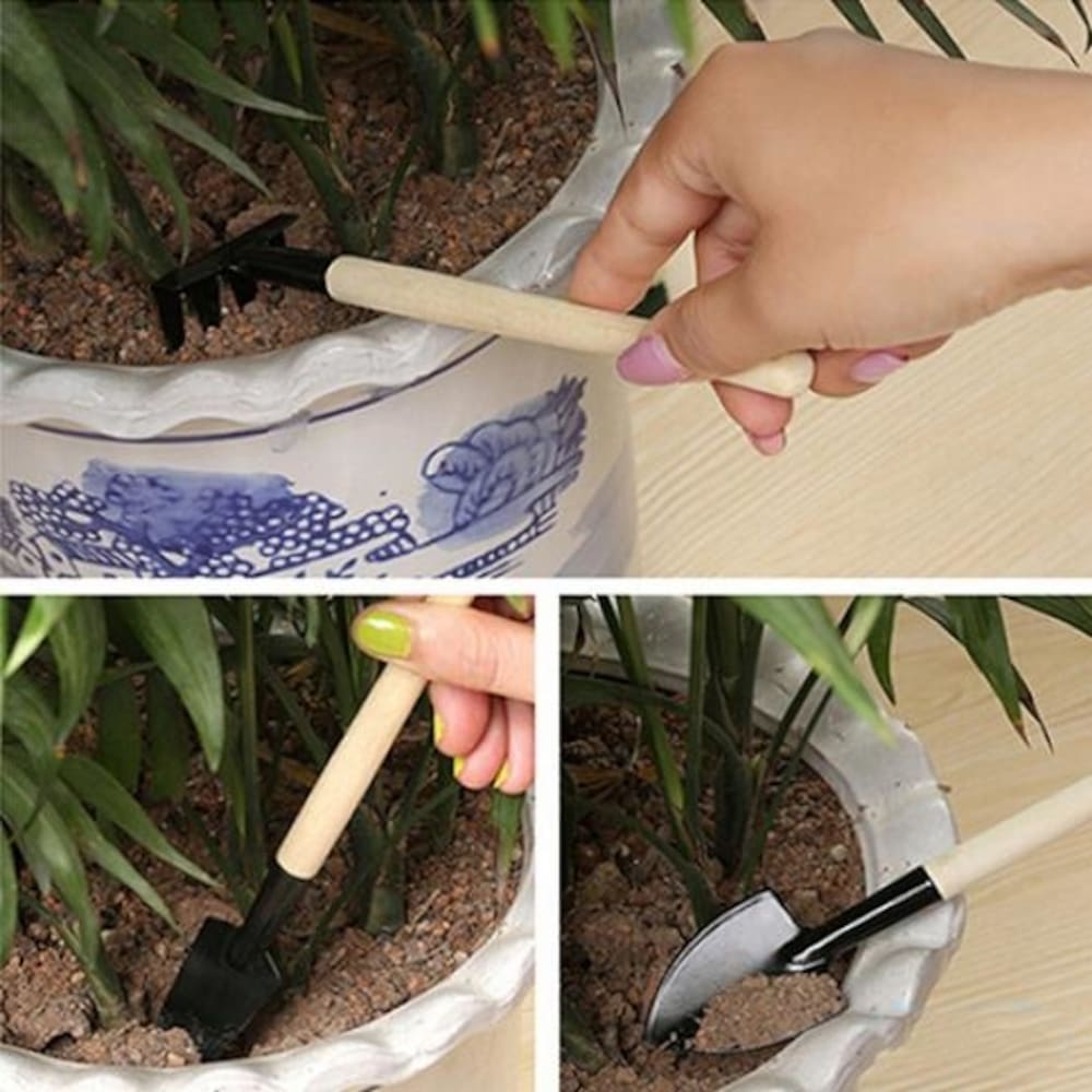 Neue Aus Holz Griff Haushalt Garten Schaufel Rechen 3-teilig Topf Blumen Pflege Mini Gärtner einstellen Freies