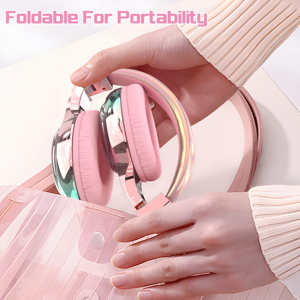 60H Bluetooth Headphones Portable Wireless Headphones With MIC Gaming Headset for Phone/iPad/PC Girls Pink