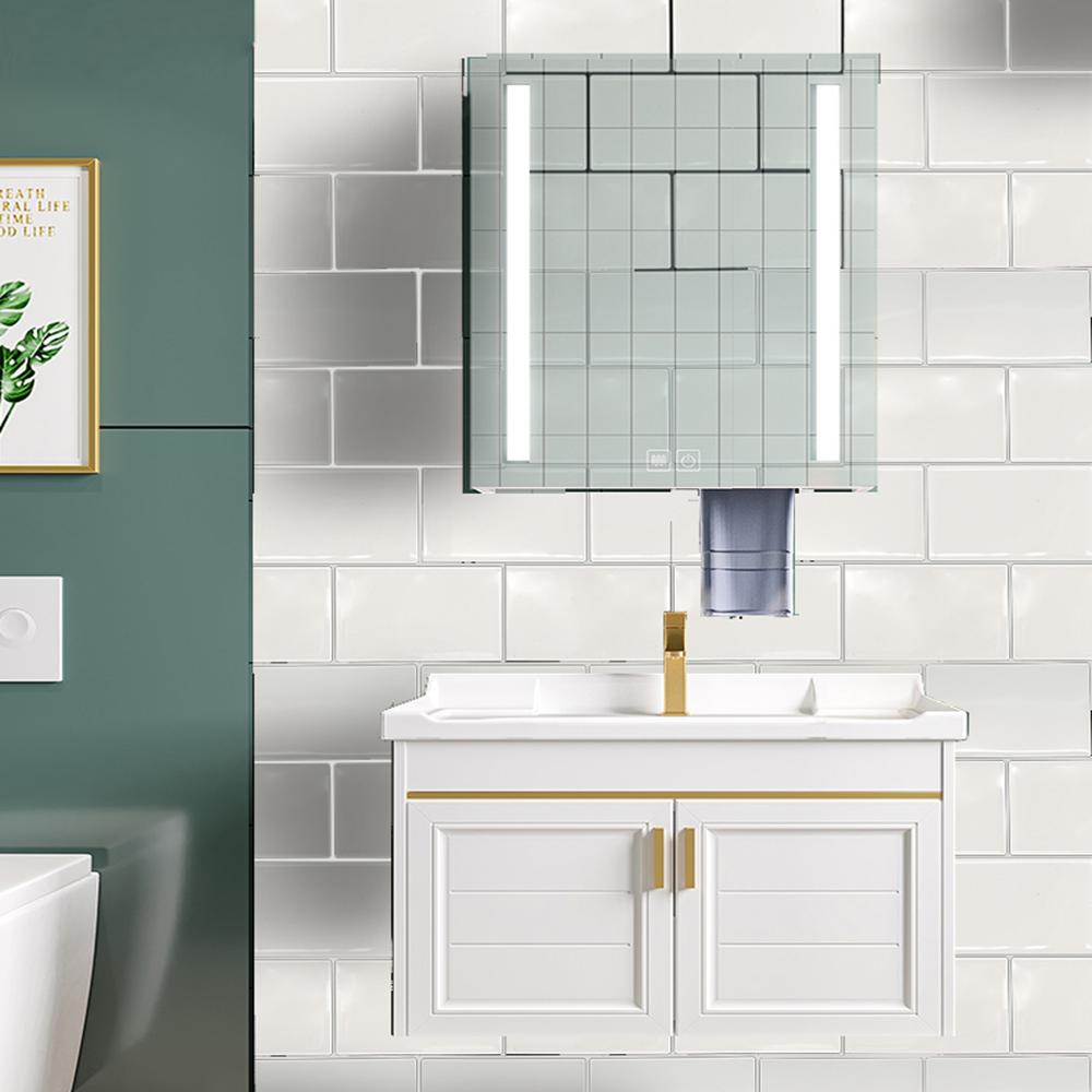 White Peel and Stick Wall Sticker Waterproof Classical 3D Brick Effect Self Adhesive Tiles for Kitchen &amp; Bathroom - 1 Sheet