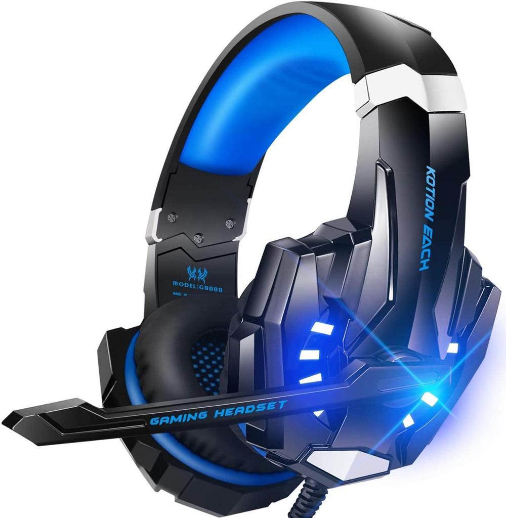 Kotion EACH G9000 Gaming Headset Deep Bass Stereo Game Headphone with Microphone LED Light for PC Laptop+Gaming Mouse+Mice Pad: Red