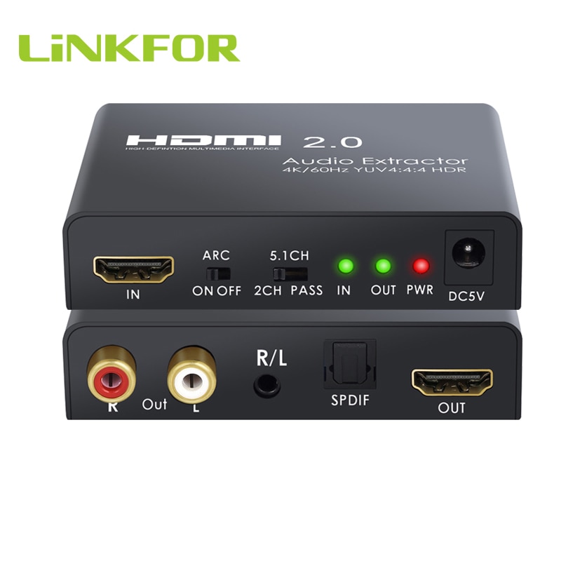 LiNKFOR HDMI 2.0 Audio Extractor Ondersteuning 4K 60Hz YUV 4:4:4 HDR HDMI Converter Adapter HDR HDMI naar Optische TOSLINK SPDIF Audio