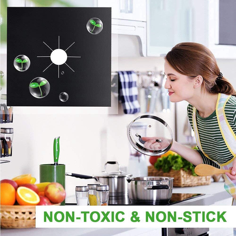 LICE Gas Stove Burner Liners - 0.3 Mm Thick Heavy Duty Ptfe Material, Non-Stick, Non-Toxic, Reversible And Reusable Stove Top