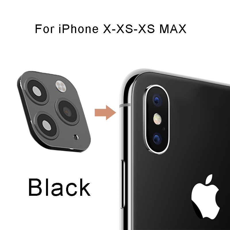 Para iPhone X XS Max XR XS Seconds cambio para iPhone 11 Pro Max pegatina de lente de cámara Protector de pantalla cambio para iPhone 11: Black - / X-XS-XS Max