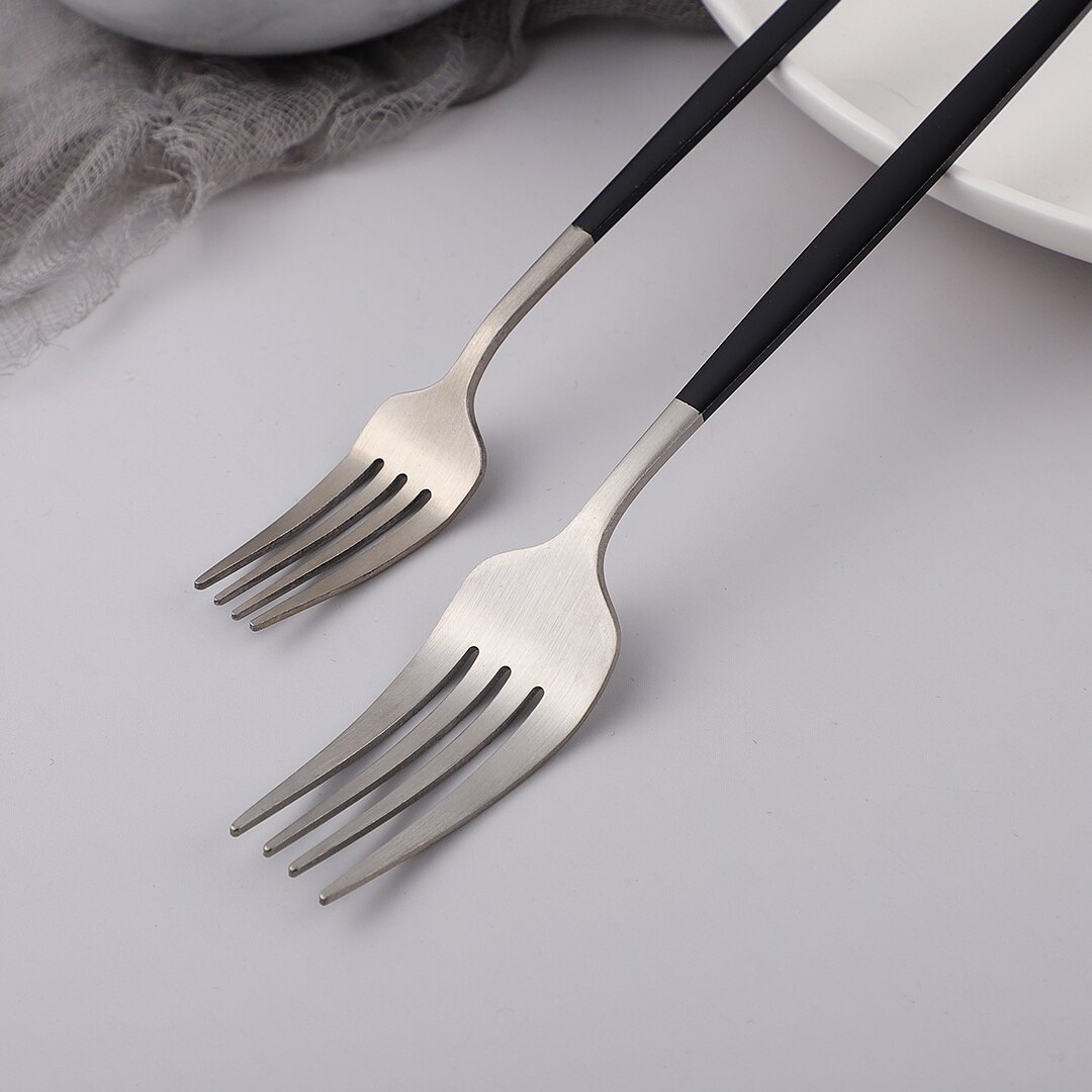 5Pcs Set Frosted Black Silver Combination Dinnerware Sets Stainless Steel Forks Knives Spoons Tableware Set Cutlery