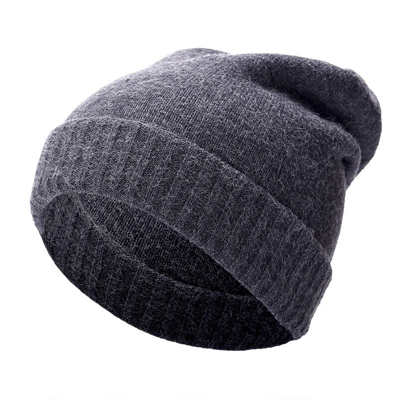 Zachte warme kasjmier muts met omslag, effen gebreide muts met omslag, unisex stijl, stretch schedel skimuts