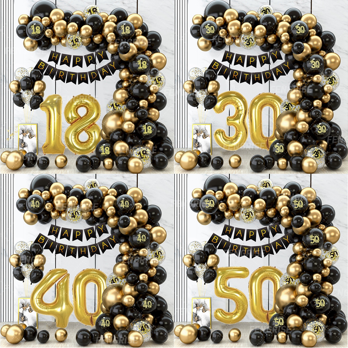 corridore da tavola di compleanno in oro nero 30 50 tovaglia di compleanno decorazione per feste di palloncini per la casa sfondo matrimonio anniversario per adulti