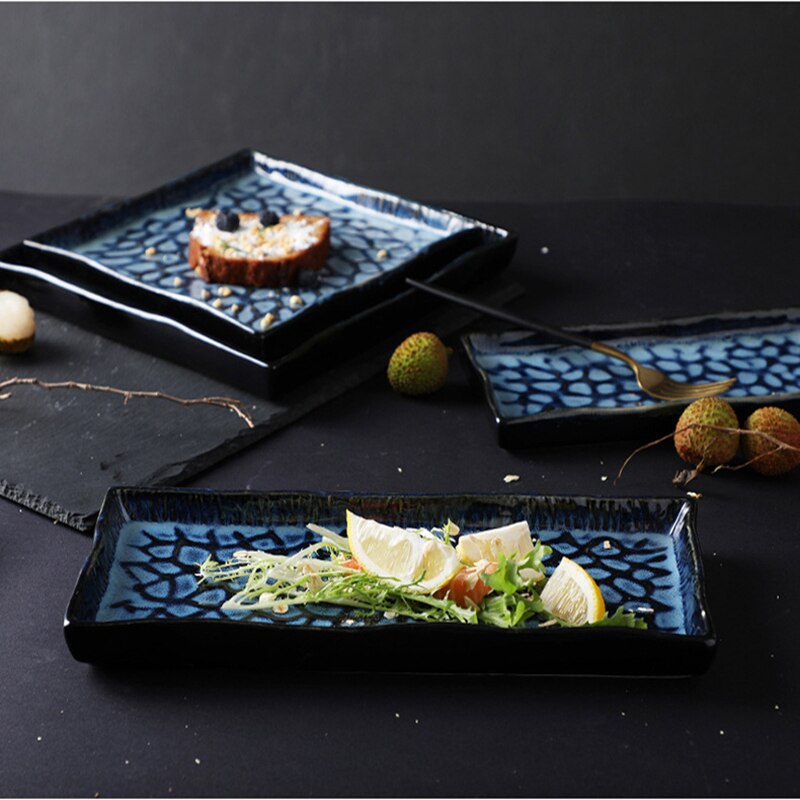 Marble Japanese Stripe Large Rectangle And Round Ceramic Pizza Plate Cookware Porcelain Sushi Tableware