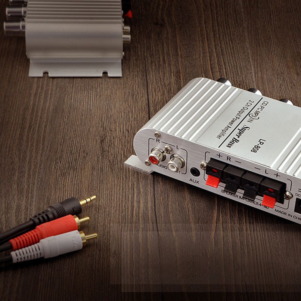LP-808 Power Car Amplifier MP3 Radio Audio Stereo Bass Speaker Booster Player for Motorbike Home PC DVD CD 12-14.4V 2A Silver