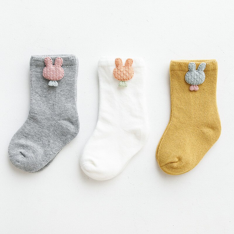 3 Paar/partij Kinderen Zachte Katoenen Sokken Jongen, Meisje, Baby, leuke Cartoon Warme Streep Stippen Mode Sport Sokken Herfst Winter Kinderen: rabbit / S(6-12months)