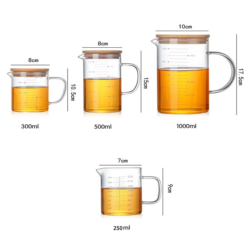 Glass Scale Measuring Cup with Lid Glass Baking Measurement Accessories Simple Transparent Home Jug Measuring Desktop Tools