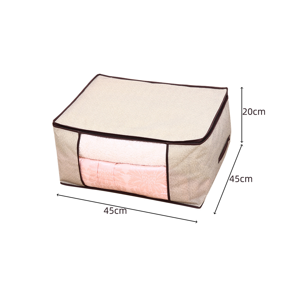 1 Uds. Bolsa de ropa de edredón caja de almacenamiento de tela no tejida con asas plegable a prueba de humedad Caja de almacenamiento sellada organizador transparente: D-beige 45x45x20cm