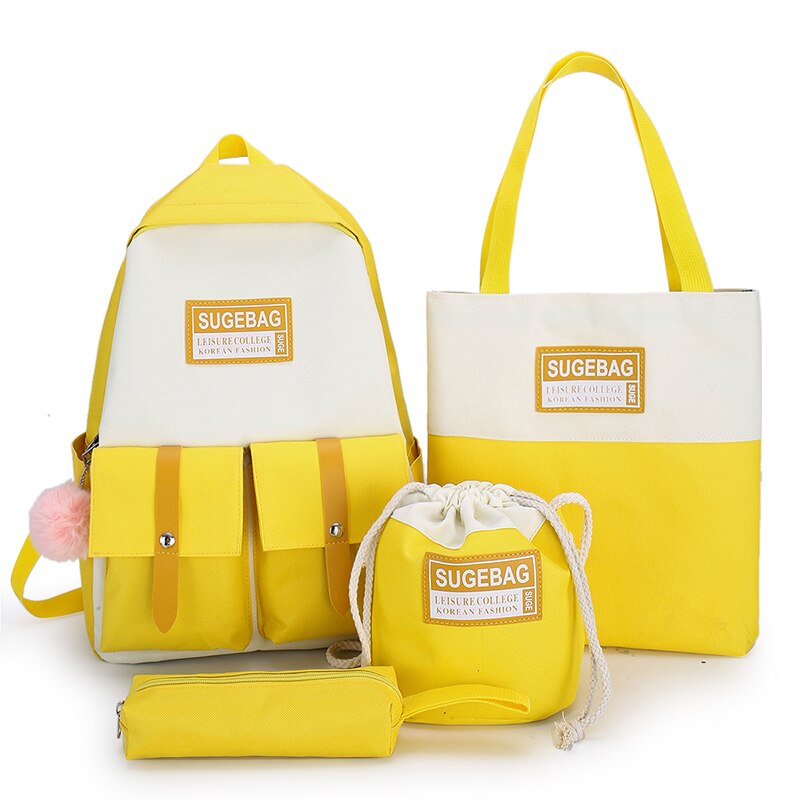 Moda tela donne zaini ad alta capacità ragazze zaini studente zaino libro borsa signore 2021 ragazze Bagpack 4 pz/set caldo: YELLOW