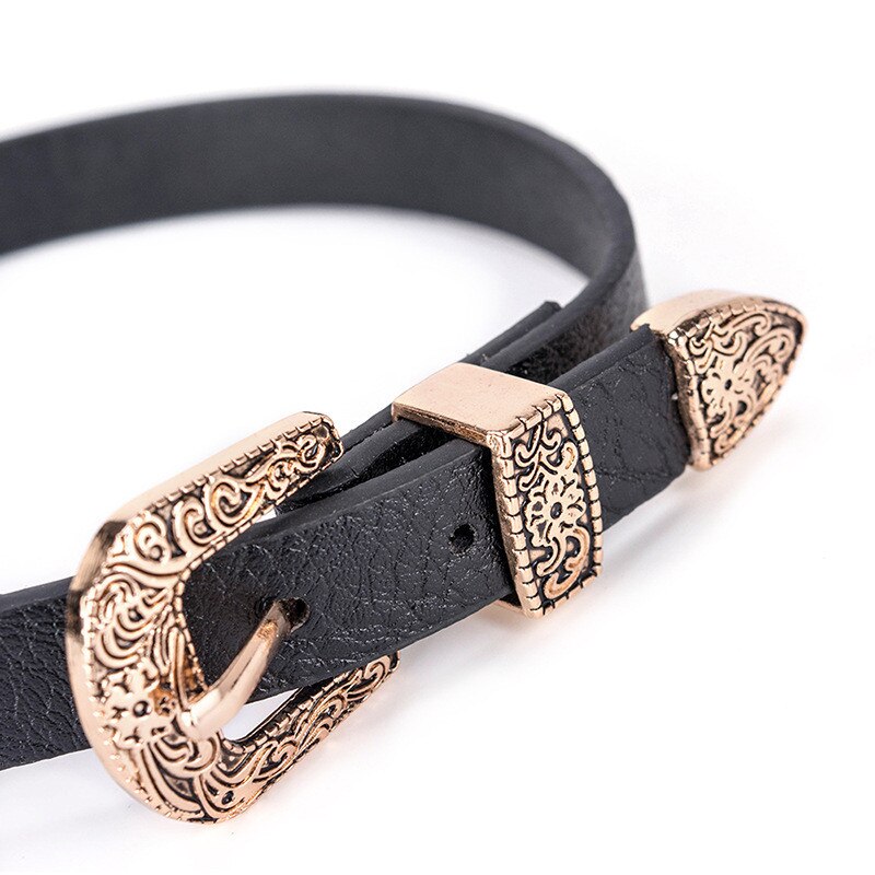 Vintage Women Choker Necklaces Pu Leather Belt Collar Choker With Double Buckles Adjustable Choker Jewelry For Girl